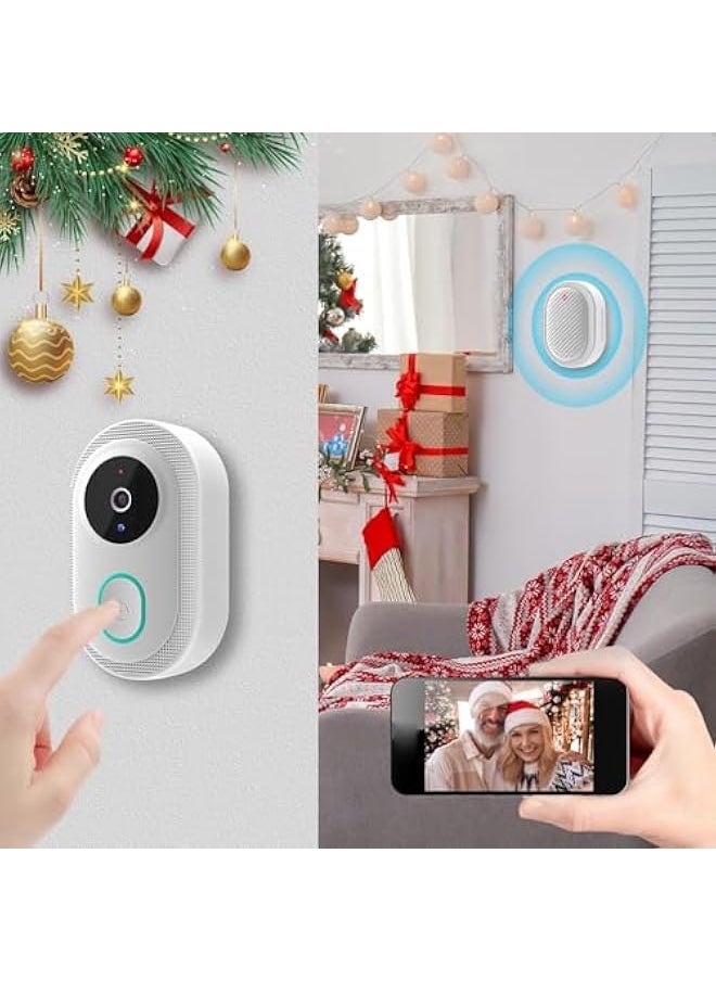 2024 Smart Doorbell with 75° Viewing Angle Smart Wireless Remote Video Doorbell Intelligent Visual Doorbell Two Way Audio Home HD Night Vision WiFi Door Doorbell (White)