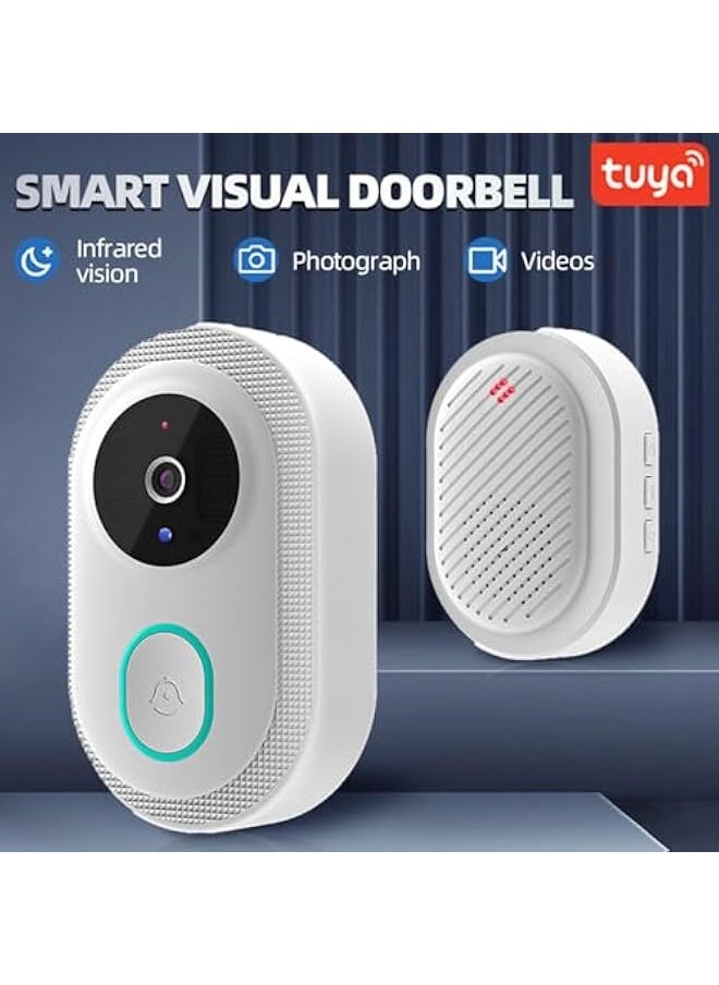 2024 Smart Doorbell with 75° Viewing Angle Smart Wireless Remote Video Doorbell Intelligent Visual Doorbell Two Way Audio Home HD Night Vision WiFi Door Doorbell (White)