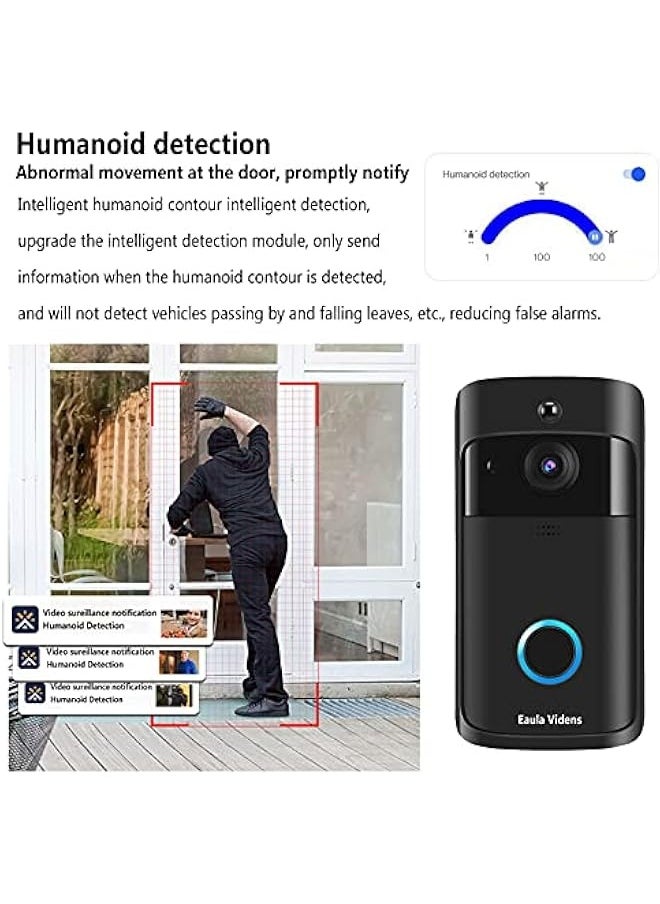 Wireless WiFi Doorbell Camera IP65 Waterproof HD WiFi Security Camera Real-Time Video for iOS & Android Phone Night Light Motion Detection (Black)