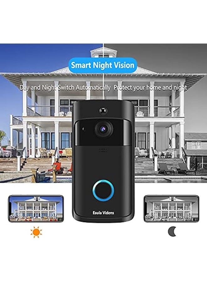 Wireless WiFi Doorbell Camera IP65 Waterproof HD WiFi Security Camera Real-Time Video for iOS & Android Phone Night Light Motion Detection (Black)