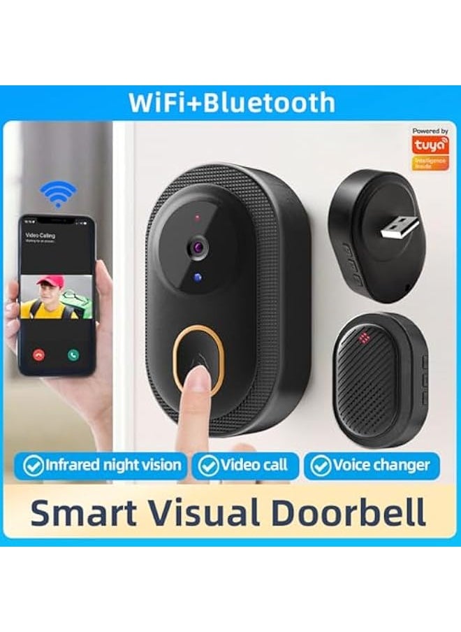 2024 Smart Doorbell with 75° Viewing Angle Smart Wireless Remote Video Doorbell Intelligent Visual Doorbell Two Way Audio Home HD Night Vision WiFi Door Doorbell (Black)