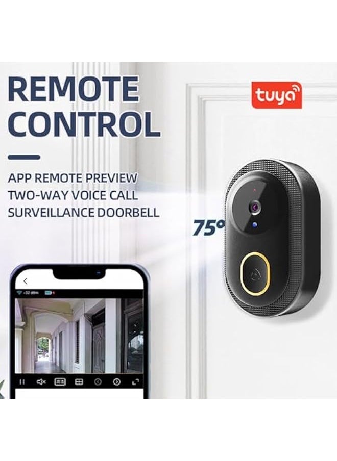 2024 Smart Doorbell with 75° Viewing Angle Smart Wireless Remote Video Doorbell Intelligent Visual Doorbell Two Way Audio Home HD Night Vision WiFi Door Doorbell (Black)