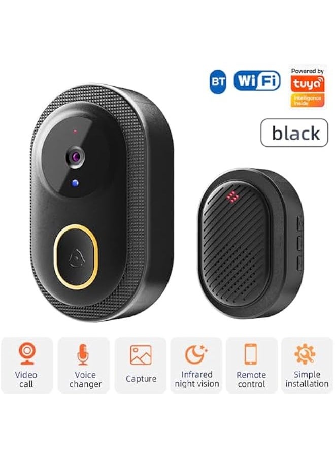 2024 Smart Doorbell with 75° Viewing Angle Smart Wireless Remote Video Doorbell Intelligent Visual Doorbell Two Way Audio Home HD Night Vision WiFi Door Doorbell (Black)