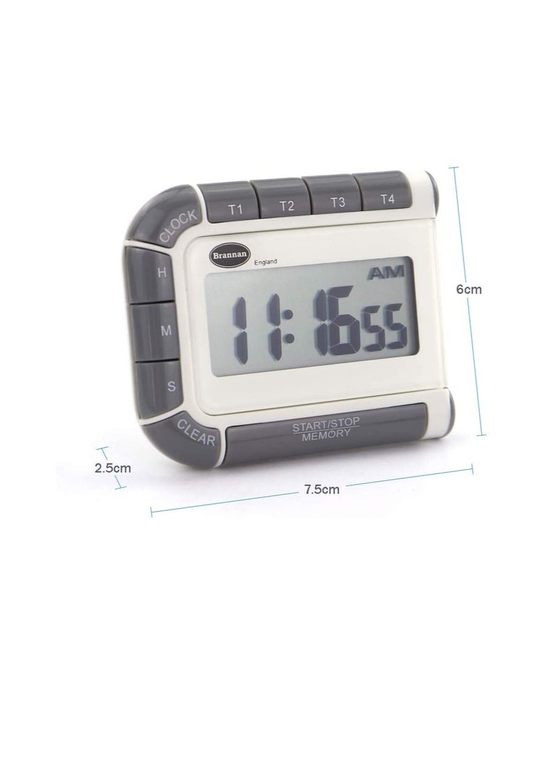 Brannan Four Way Countdown Timer & Clock - 24 Hour Count Down & Count Up Kitchen Timer - Large Easy To Read Display