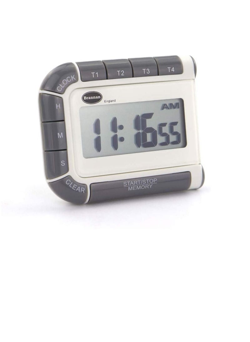 Brannan Four Way Countdown Timer & Clock - 24 Hour Count Down & Count Up Kitchen Timer - Large Easy To Read Display