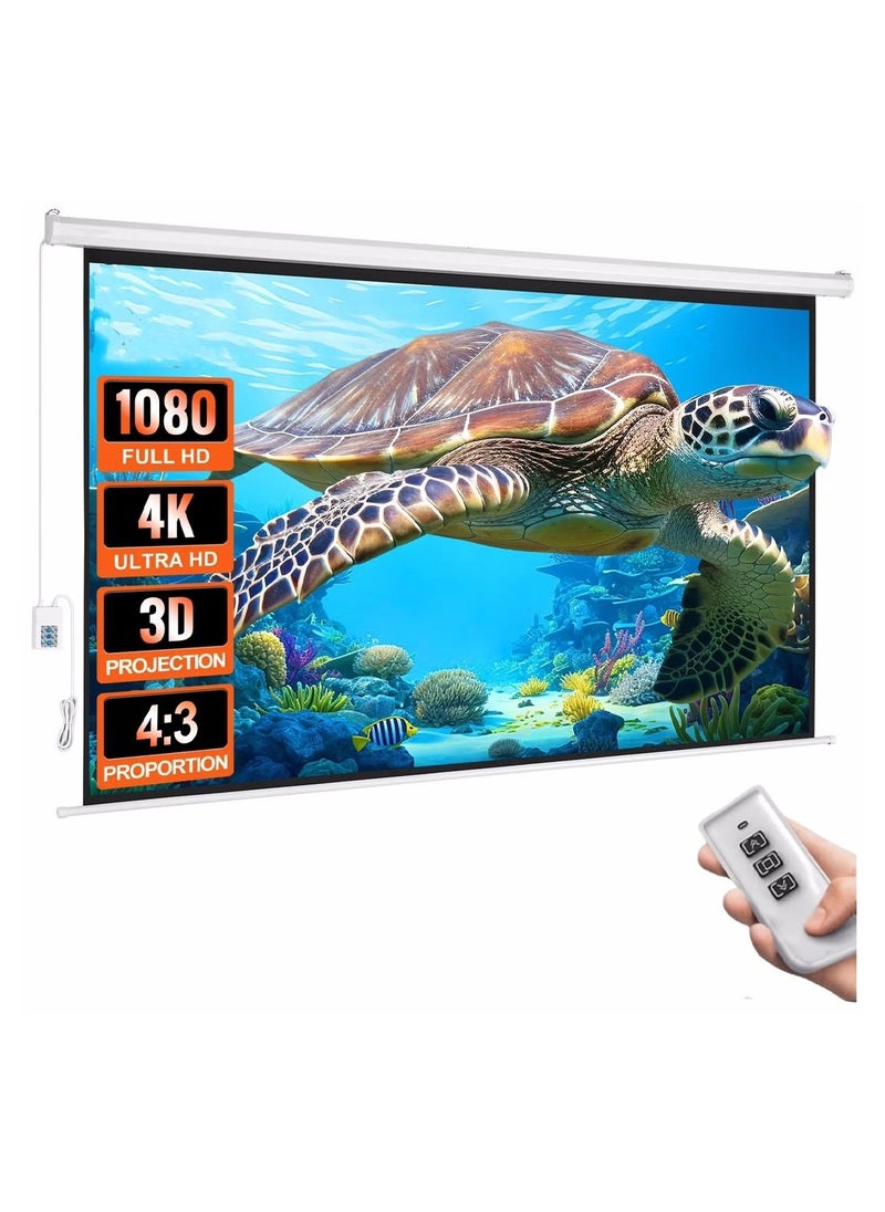 84-100-120 Inch 4:3 Wall Mount Electric Projector Screen Motorized Projection Curtain with Remote Control For Business/School/Office/Meeting