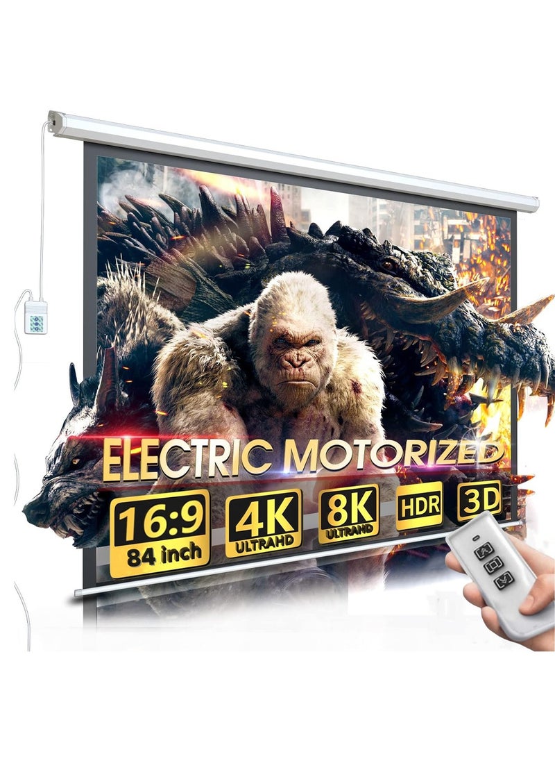 84-100-120 Inch 16:9 Wall Mount Electric Projector Screen Motorized Projection Curtain with Remote Control For Business/School/Office/Meeting