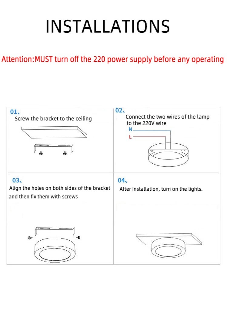 2 Pack Round LED Spotlight Lamp Cabinets Light Surface Mount Wall Ceiling Light 7.5cm 5W 220V For Bedroom,Living Room,Closet,Kitchen,Bedside