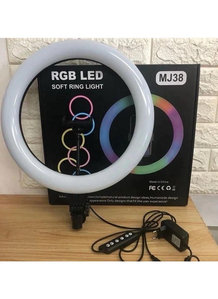 MJ38 RGB Circle Photography Lighting Led RGB Ring Light with Phone Tripod Stand for Selfile Live