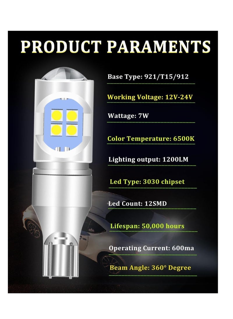 LED Bulb for Backup Light Reverse Lights High Power 3030 12-SDM Chipsets Error Free 906 W16W 922 T15 Bulbs 6500K White Non-polarity Pack of 2