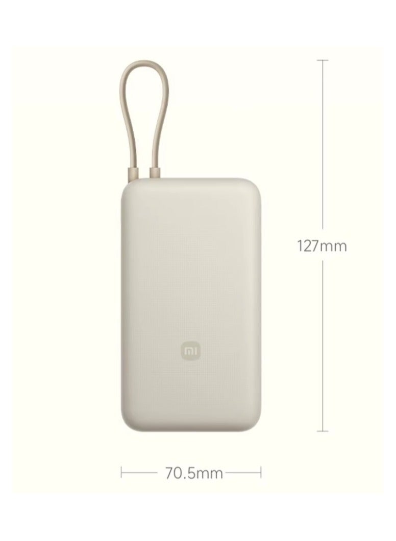 20000 mAh 33W Power Bank 20000mAh (Integrated Cable) Tan | High capacity, long battery life with two-way fast charging | 3 Ports Output Tan