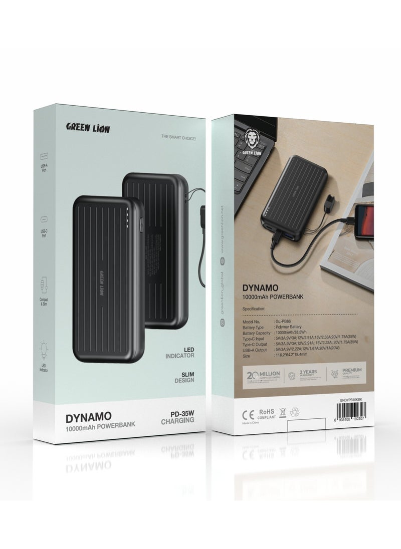 Dynamo 10000mAh Powerbank Power Delivery 35W / Polymer Battery / USB-A Port / LED Indicator / Compact and Slim - Black