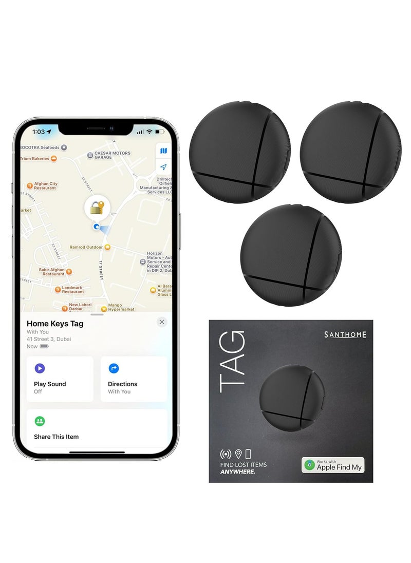 Santhome Tag – MFI-Certified Item Tracker Compatible with Apple Find My, Keychain and Luggage Finder, Global Tracking Device, AirTag Alternative for Wallets, Backpacks, and Personal Items (3)