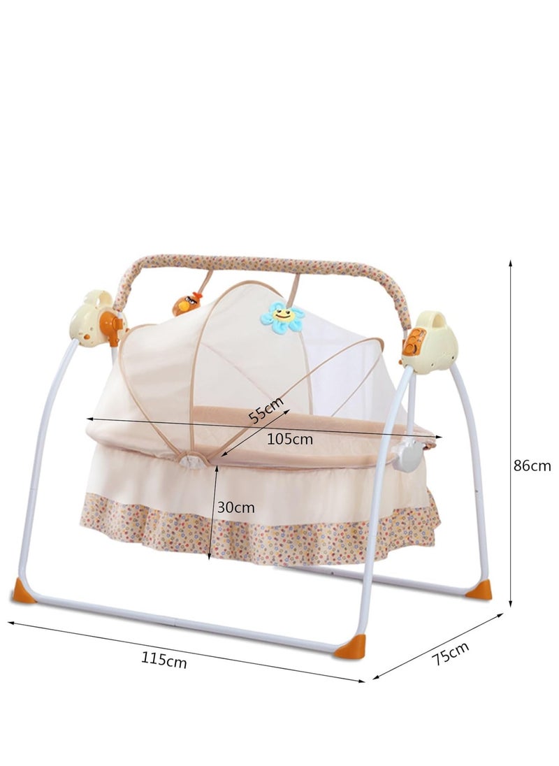 Electric Rocking Bassinet for Baby Baby Crib Adjustable 5 Gear Auto-Swing Newborn Bed with Remote Control，Musical Toy,Mosquito Net and Comfortable Mattress