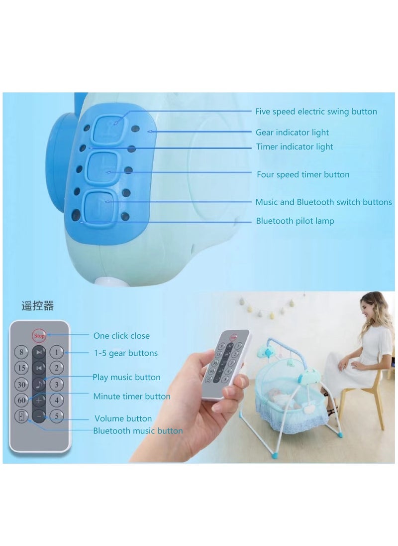 Electric Rocking Bassinet for Baby Baby Crib Adjustable 5 Gear Auto-Swing Newborn Bed with Remote Control，Musical Toy,Mosquito Net and Comfortable Mattress