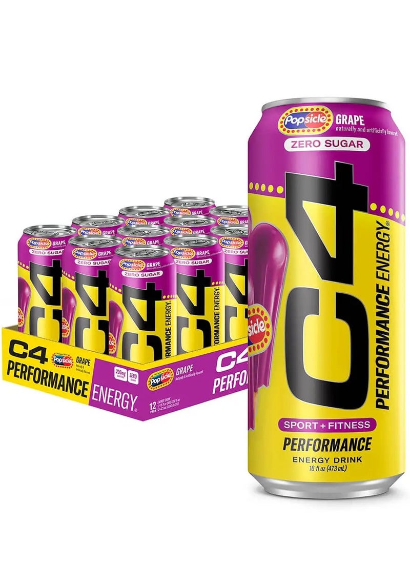 C4 Original Pre-Workout Energy Ready to Drink - Grape Popsicle - Pack of 12