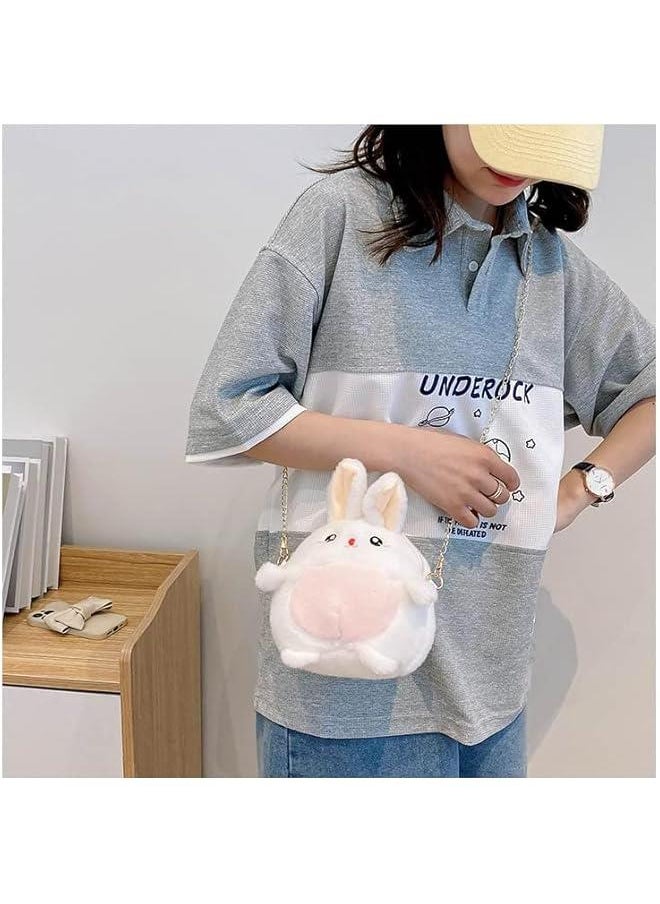 Cute Animal Plush Purse for Women kawaii Rabbit Purse for Girls Shoulder Handbag Crossbody Purse Messenger Bag, White