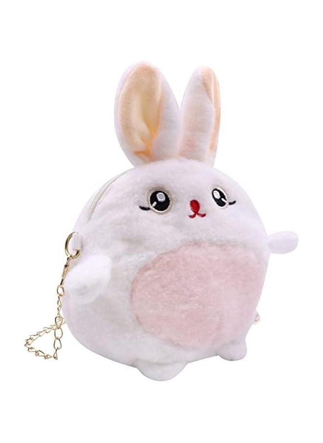 Cute Animal Plush Purse for Women kawaii Rabbit Purse for Girls Shoulder Handbag Crossbody Purse Messenger Bag, White