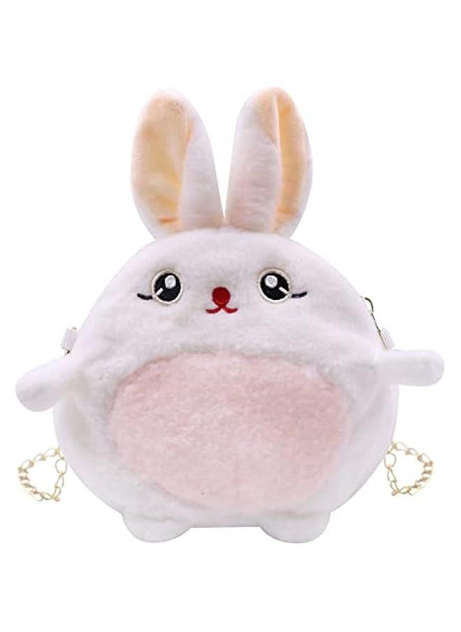 Cute Animal Plush Purse for Women kawaii Rabbit Purse for Girls Shoulder Handbag Crossbody Purse Messenger Bag, White