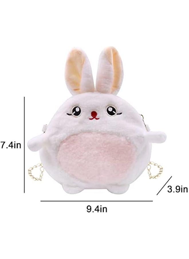 Cute Animal Plush Purse for Women kawaii Rabbit Purse for Girls Shoulder Handbag Crossbody Purse Messenger Bag, White