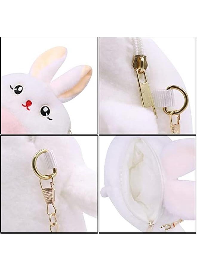 Cute Animal Plush Purse for Women kawaii Rabbit Purse for Girls Shoulder Handbag Crossbody Purse Messenger Bag, White