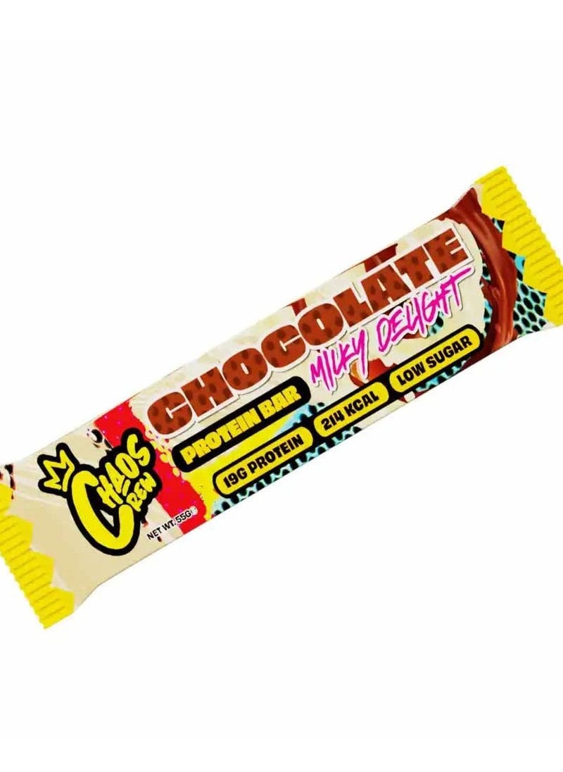 CHAOS CREW, PROTEIN BAR, CHOCOLATE MILKY DELIGHT,55G PACK OF 12