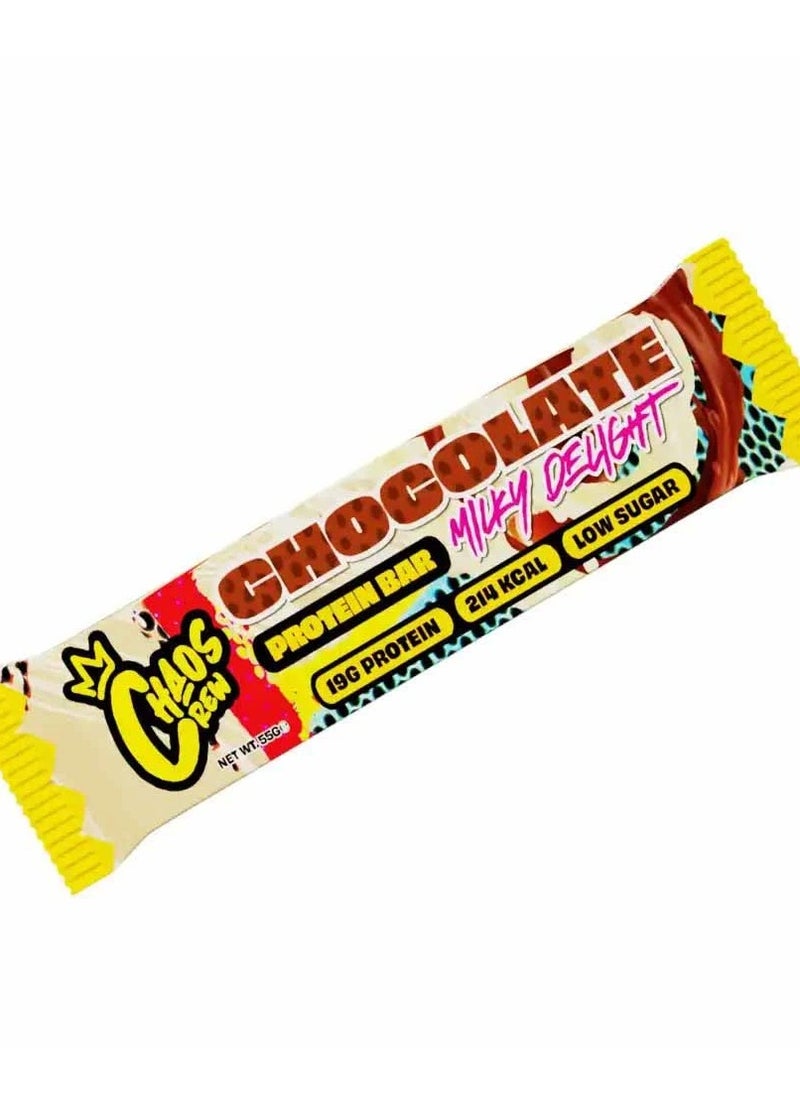 CHAOS CREW, PROTEIN BAR, CHOCOLATE MILKY DELIGHT,55G PACK OF 12