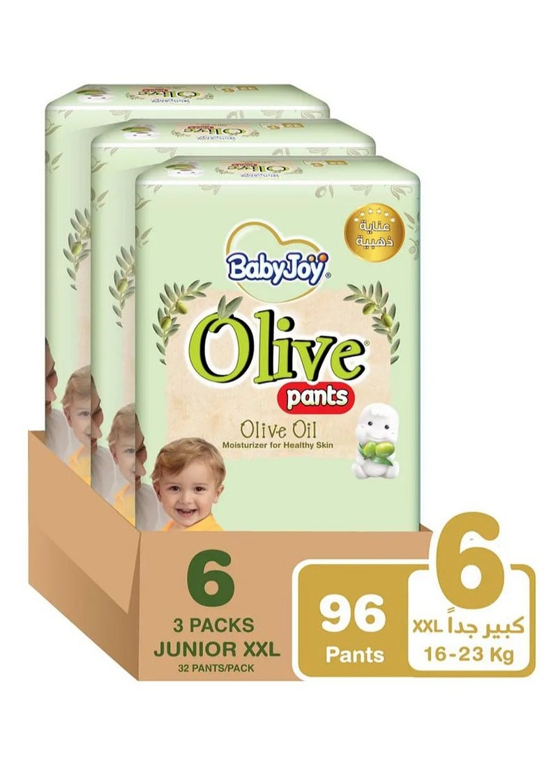 BabyJoy Olive Pants Diaper, Junior XXL, Mega Box, Size 6, Pack of 3 - 32 Diapers Each