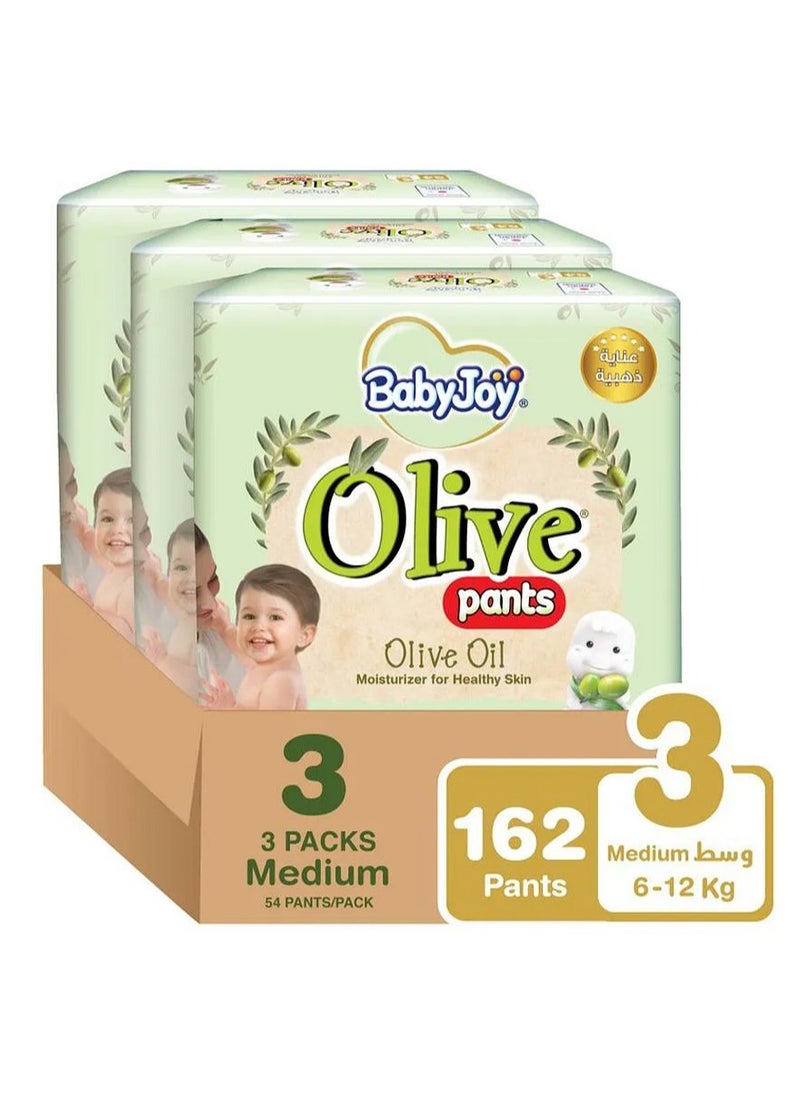 BabyJoy Olive Pants, Diapers, Medium, Mega Box, Size 3, Pack of 3 - 54 Diapers Each