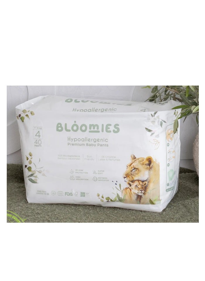 Bloomies Premium Baby Pants with wetness indicator | Eco-friendly and Hypoallergenic Nappy Pants Made with 100% Bamboo | Baby Pants Size 4 for babies 9-14kg x 40pcs