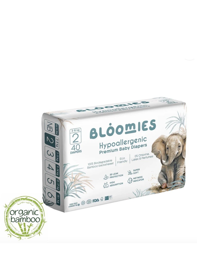 Premium Baby Diapers with wetness indicator | Eco-friendly and Hypoallergenic Nappies Made with 100% Bamboo Size 2 for babies 3-8kg x 22pcs