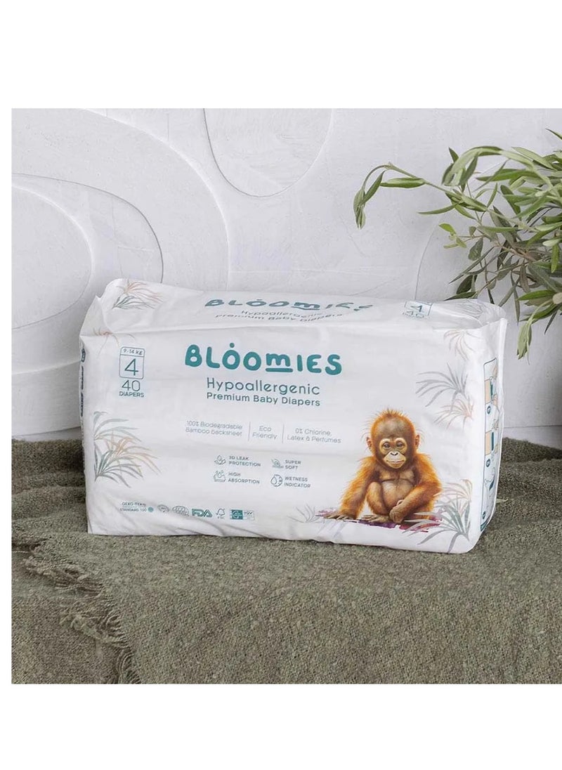 Premium Baby Diapers with wetness indicator | Eco-friendly and Hypoallergenic Nappies Made with 100% Bamboo | Nappies Size 4 for babies 9-14kg x 40pcs x3