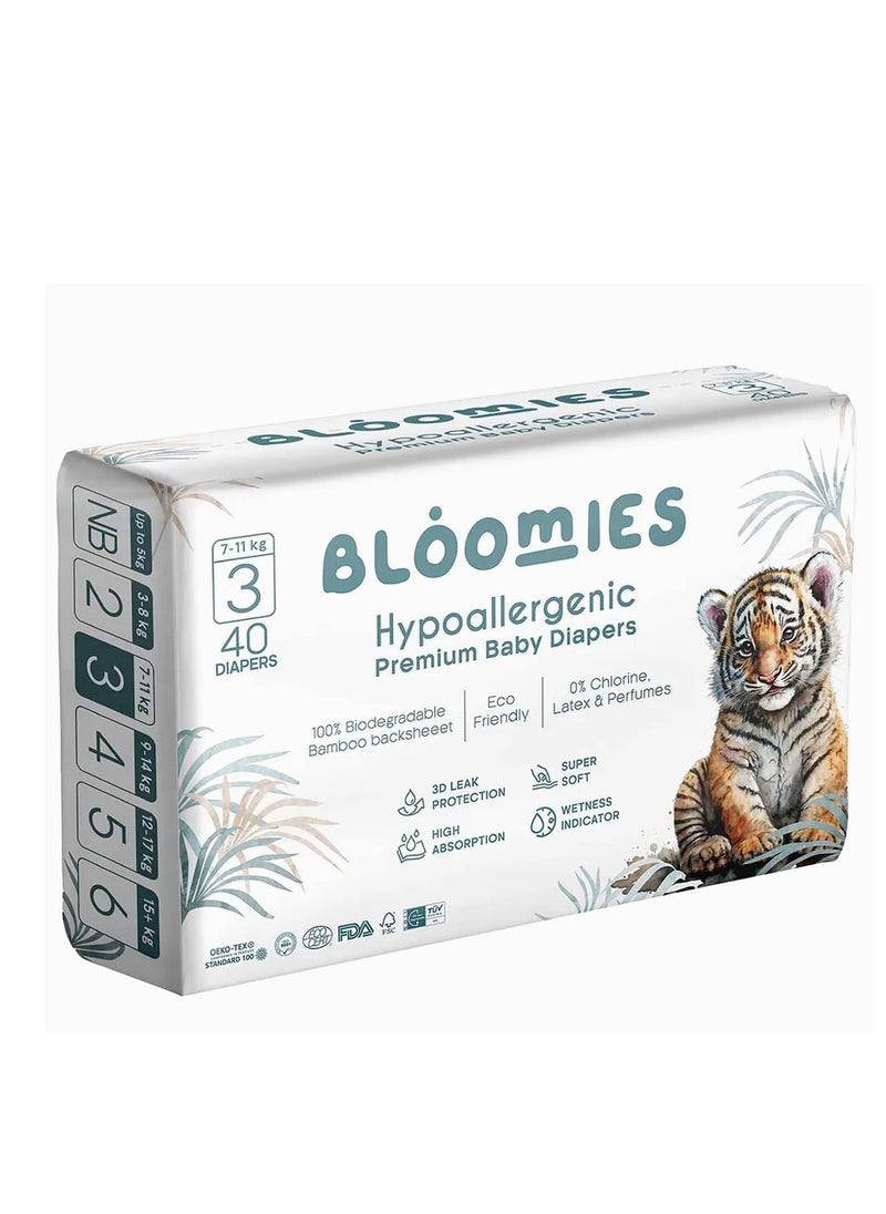 Premium Baby Diapers with wetness indicator | Eco-friendly and Hypoallergenic Nappies Made with 100% Bamboo | Nappies Size 3 for babies 6-11kg x 40pcs x3