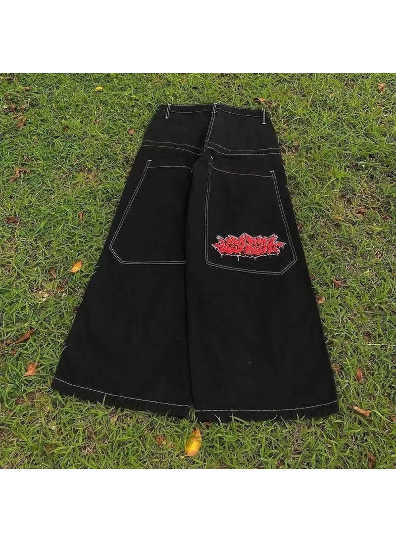 Polar Skateboard Embroidered Denim Shorts Black A- line Trousers