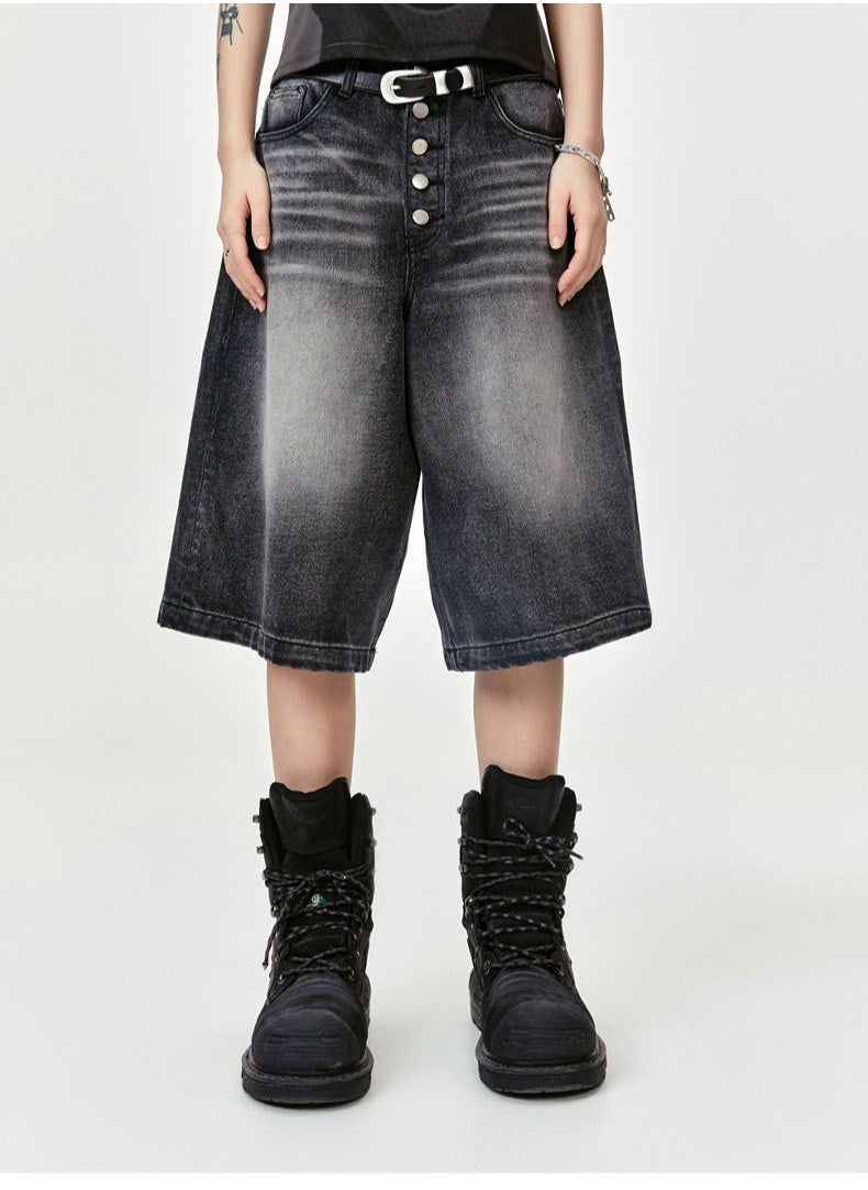 MADEEXTREME Vintage Washed Distressed Cropped Shorts