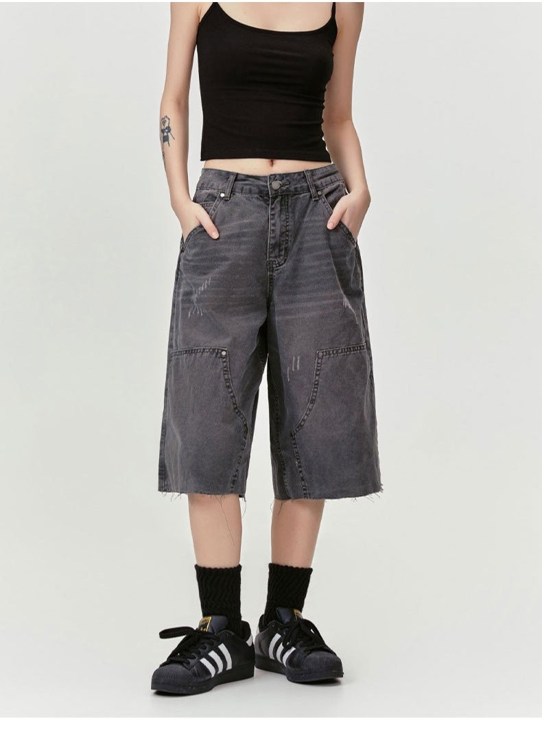 MADEEXTREME Vintage Washed Distressed Cropped Shorts