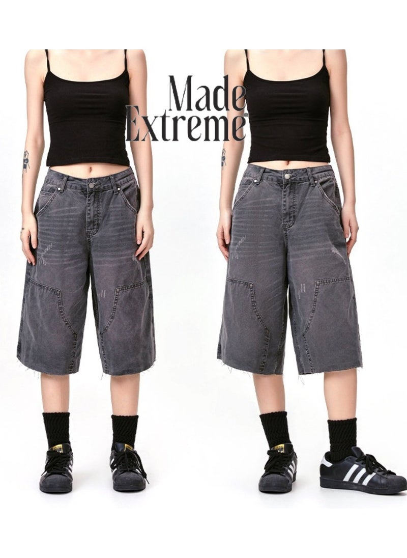 MADEEXTREME Vintage Washed Distressed Cropped Shorts