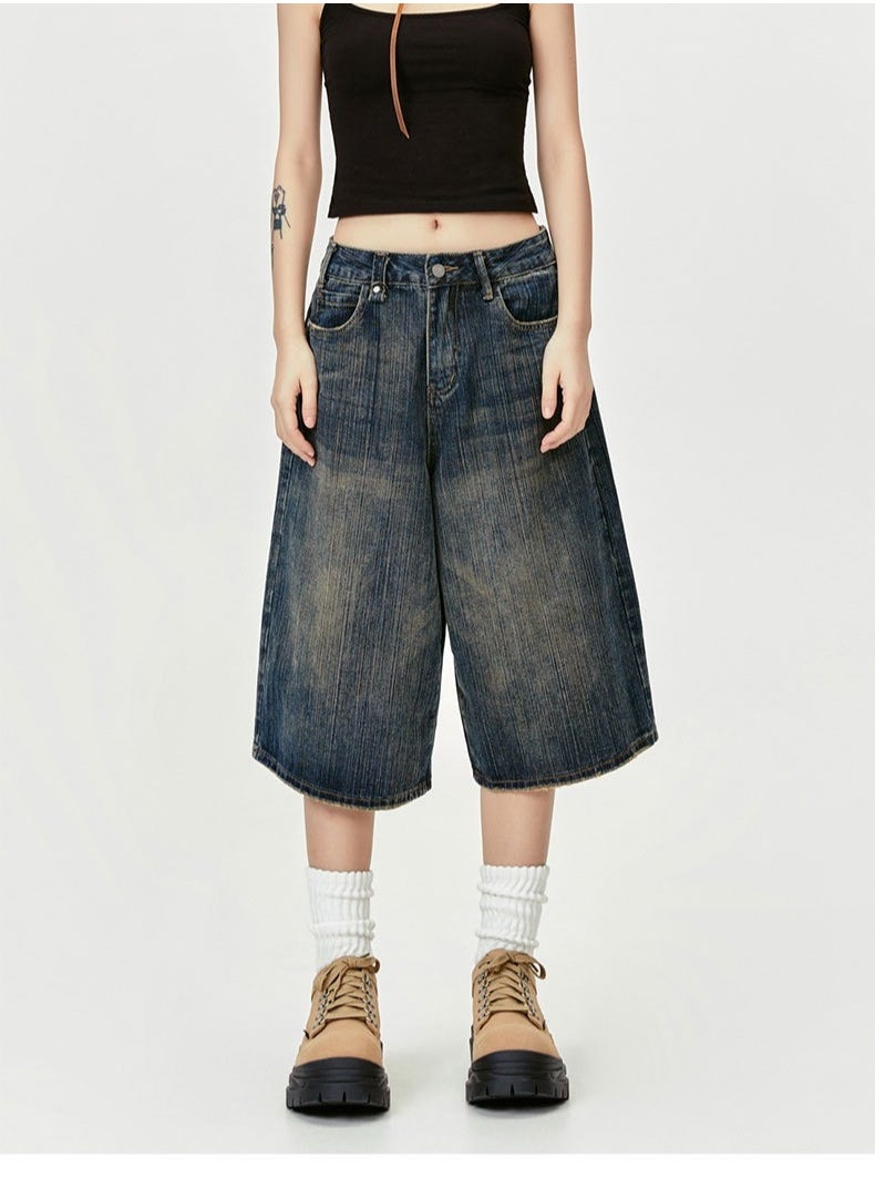 MADEEXTREME Vintage Washed Distressed Cropped Shorts