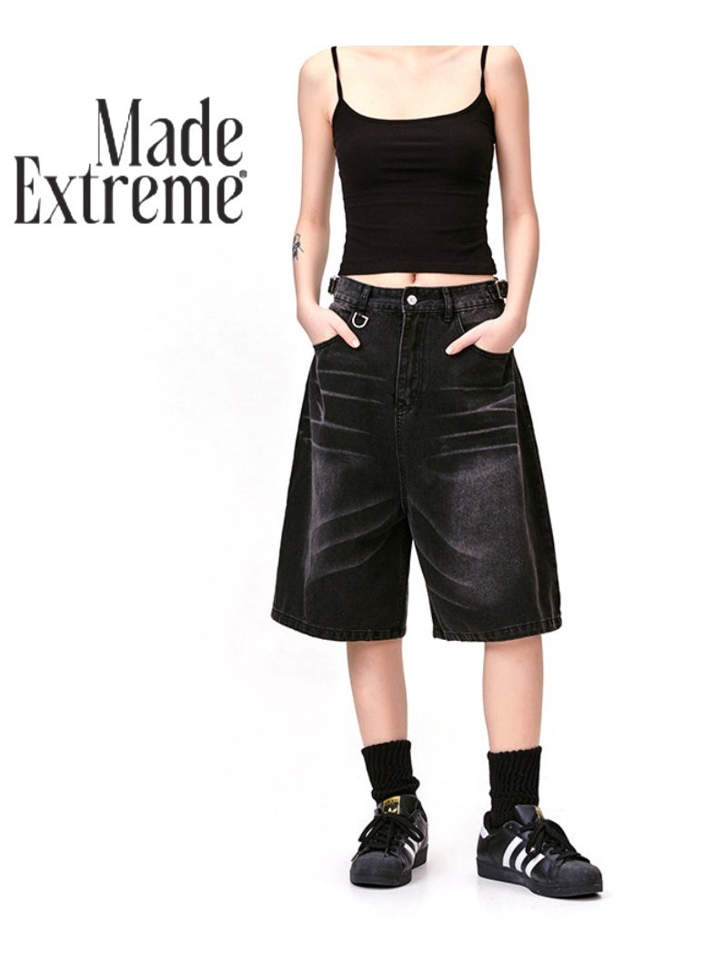 MADEEXTREME Vintage Washed Distressed Cropped Shorts