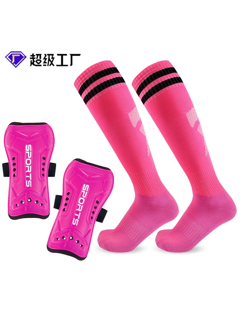 Soccer Shin Guards with Over-Knee SocksRose red suit size S Rose red suit size S