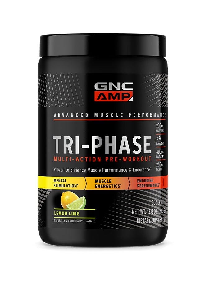 GNC AMP Tri-Phase Multi-Action Pre-Workout | Supports Muscle Performance & Endurance | Lemon Lime | 30 Servings