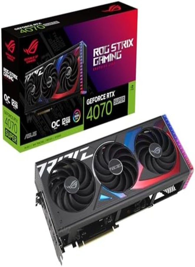 ROG Strix GeForce RTX 4070 Super OC Edition Gaming Graphics Card (PCIe 4.0, 12GB GDDR6X, DLSS 3, HDMI 2.1a, DisplayPort 1.4a, Massive Vented Backplate, Power Sensing, Aura Sync)