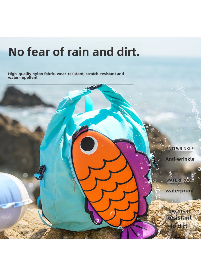 Kids Waterproof Beach Storage Backpack Blue water blue sky fish