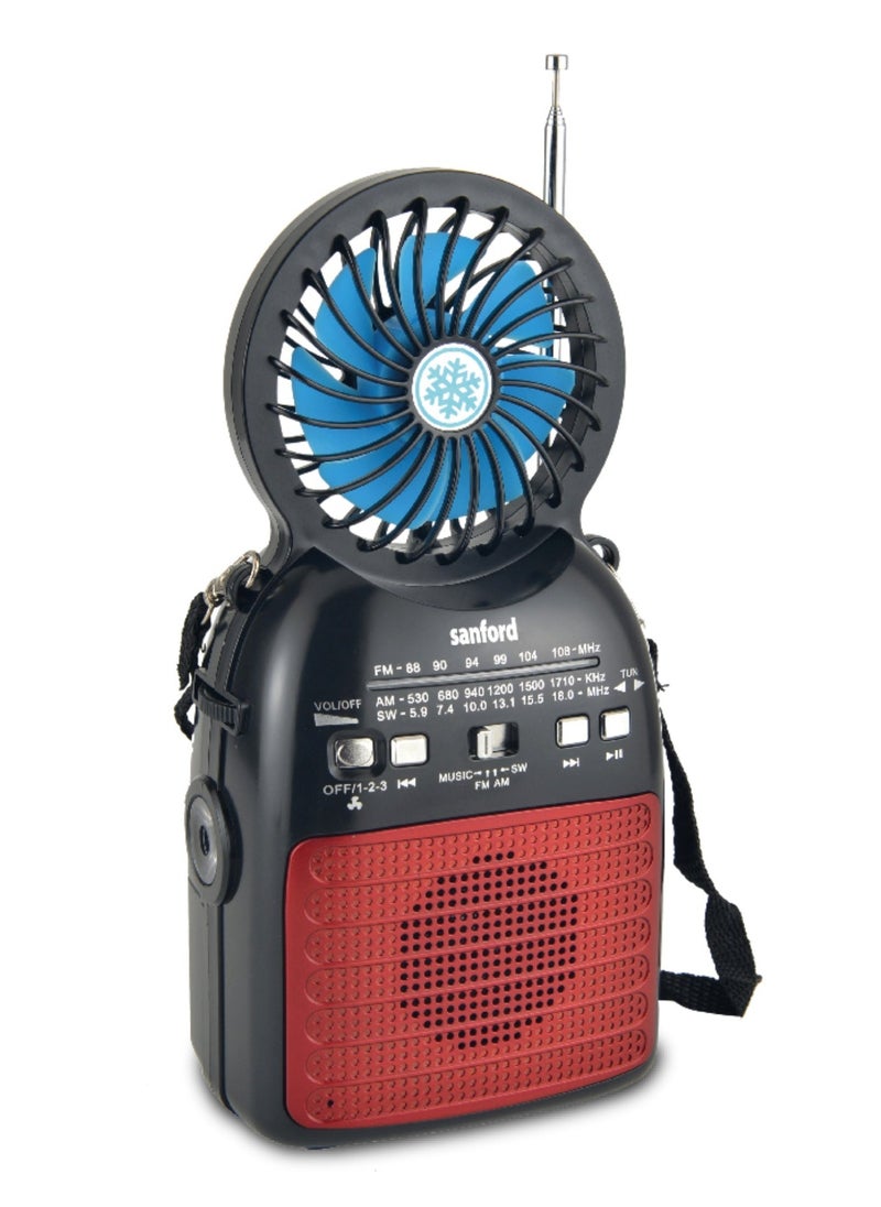 Sanford Multifunctional Portable Radio With Mini Fan - SF1017PR Red Black