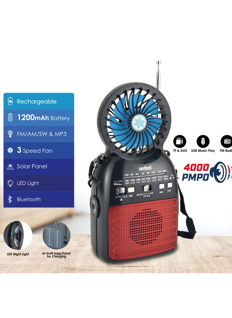 Sanford Multifunctional Portable Radio With Mini Fan - SF1017PR Red Black