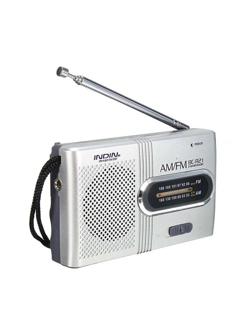 1 x 5 pcs Portable AM FM Radio BC-R21 Dual-Band Player for Elderly Silver