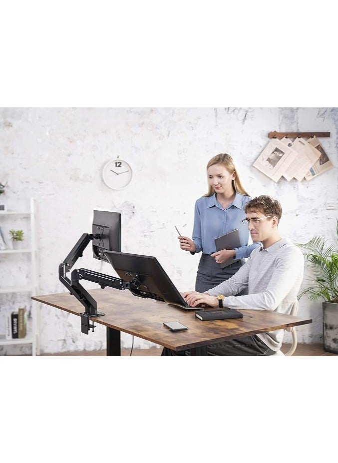 Dual Arm Monitor Desk Mount Height Adjustable, Tilt, Swivel, Counterbalance Gas Spring Stand | VESA Bracket Arm Fits Most Screens 13