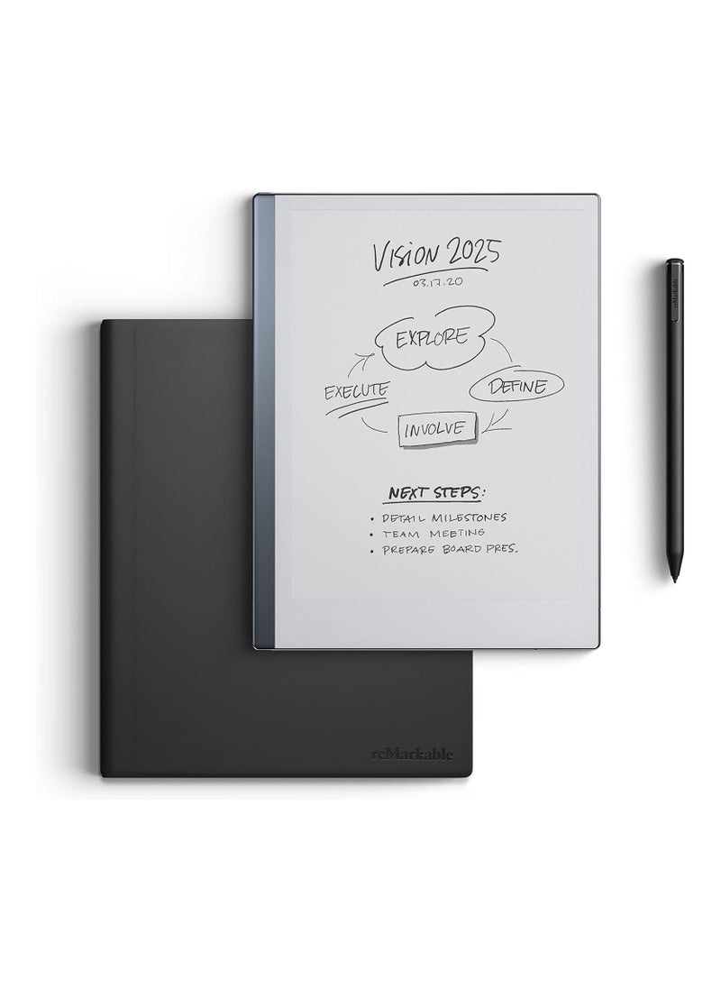 reMarkable 2 Bundle – reMarkable 2 Paper Tablet | Includes 10.3” reMarkable Tablet, Marker Plus Pen with Eraser, Book Folio Cover in Black Leather