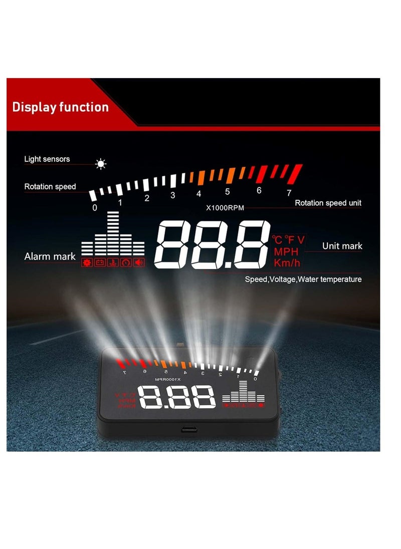 Heads up Display for Car Upgrade Digital Speedometer HD Projection With Speed Tacho Water Temperature Altitude Driving Direction Warning Function For Most Vehicles After 2008