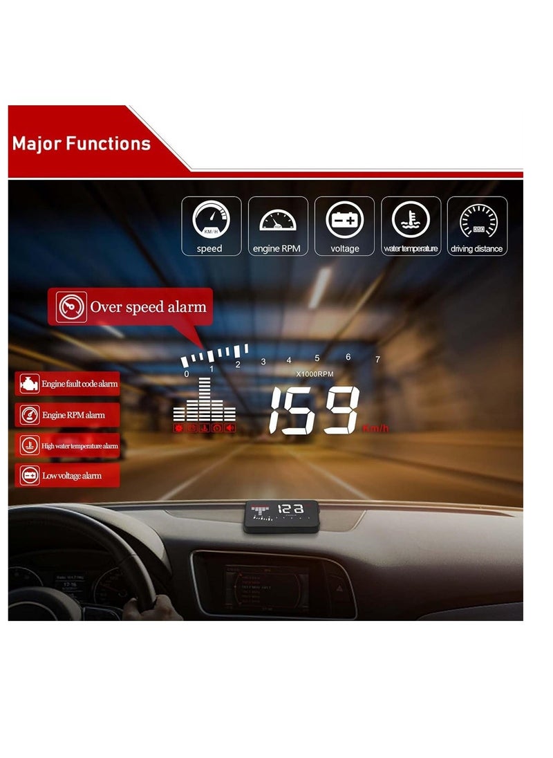 Heads up Display for Car Upgrade Digital Speedometer HD Projection With Speed Tacho Water Temperature Altitude Driving Direction Warning Function For Most Vehicles After 2008